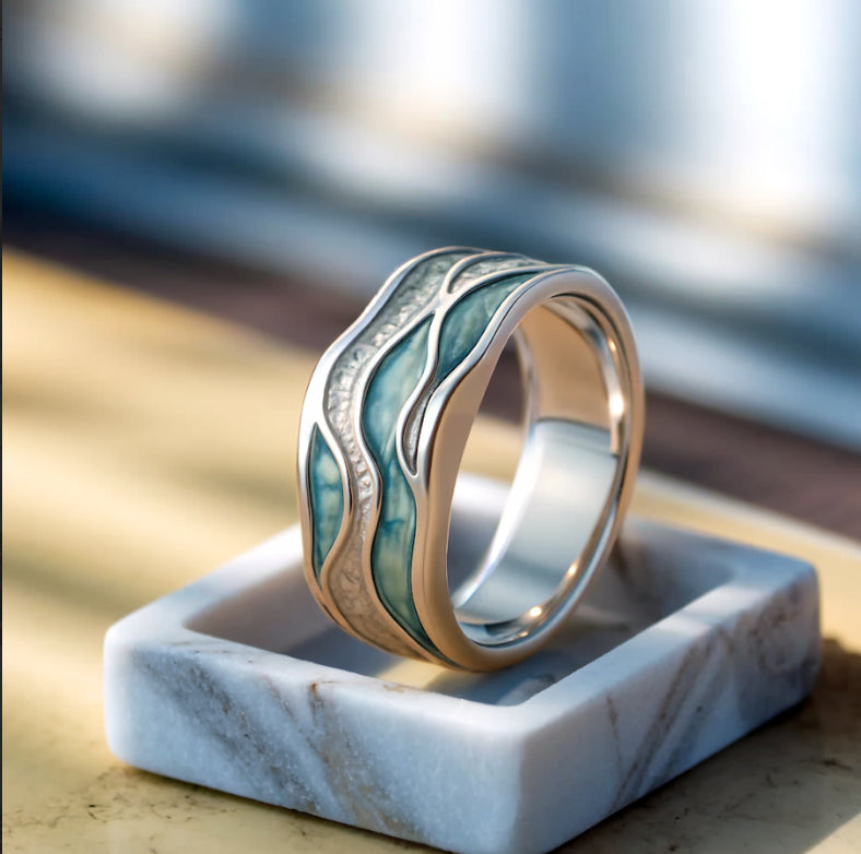 Turquoise Silvered Waves Ring