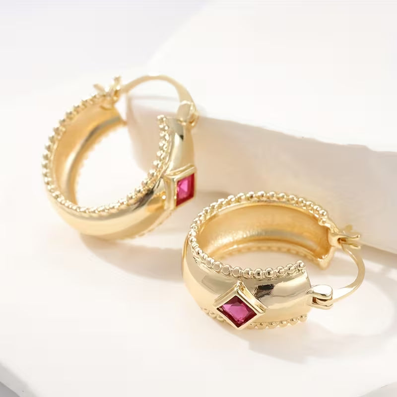 Vintage Ruby Hoop Earrings