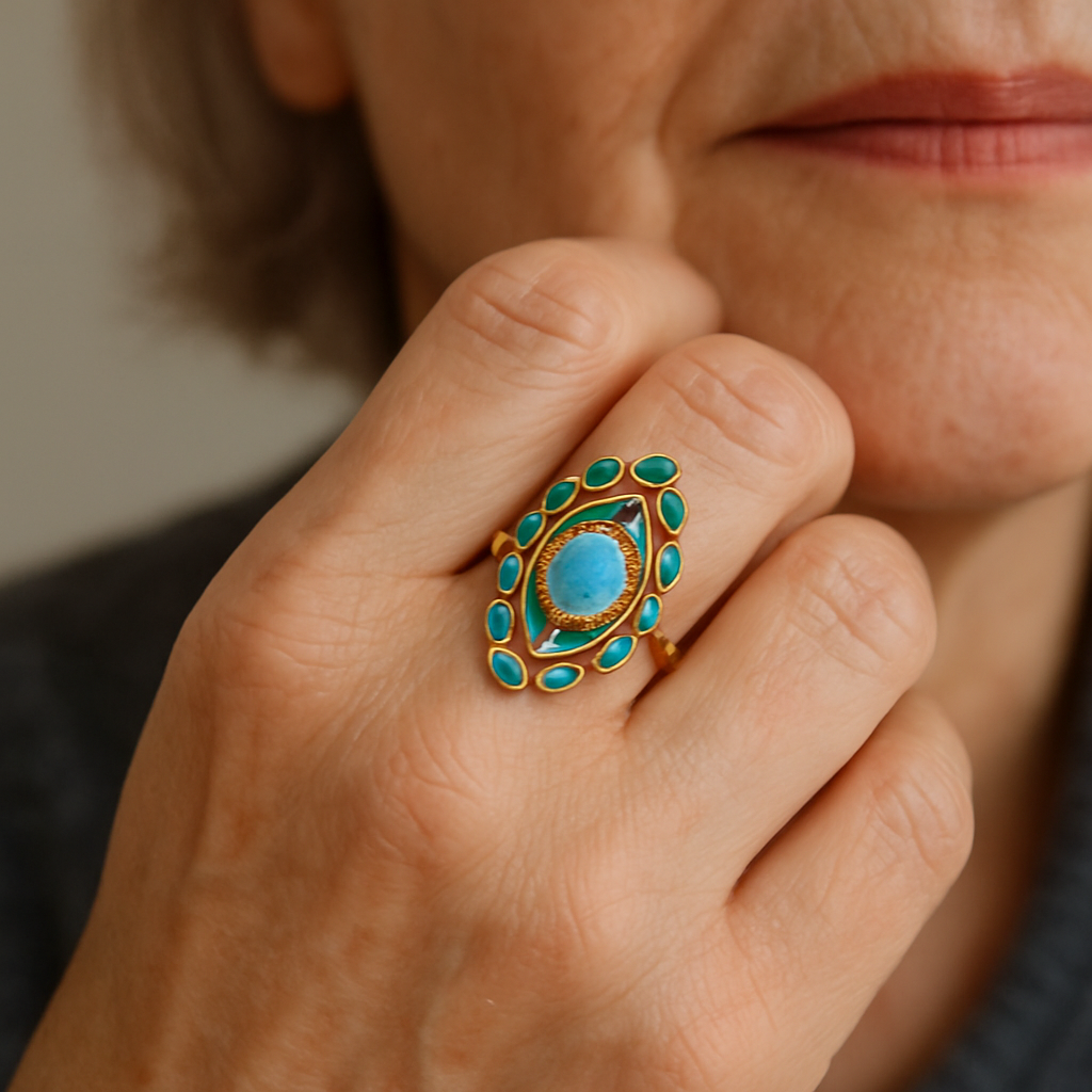 1+1 Offer: Blue Ring Vintage Crystals and Opal