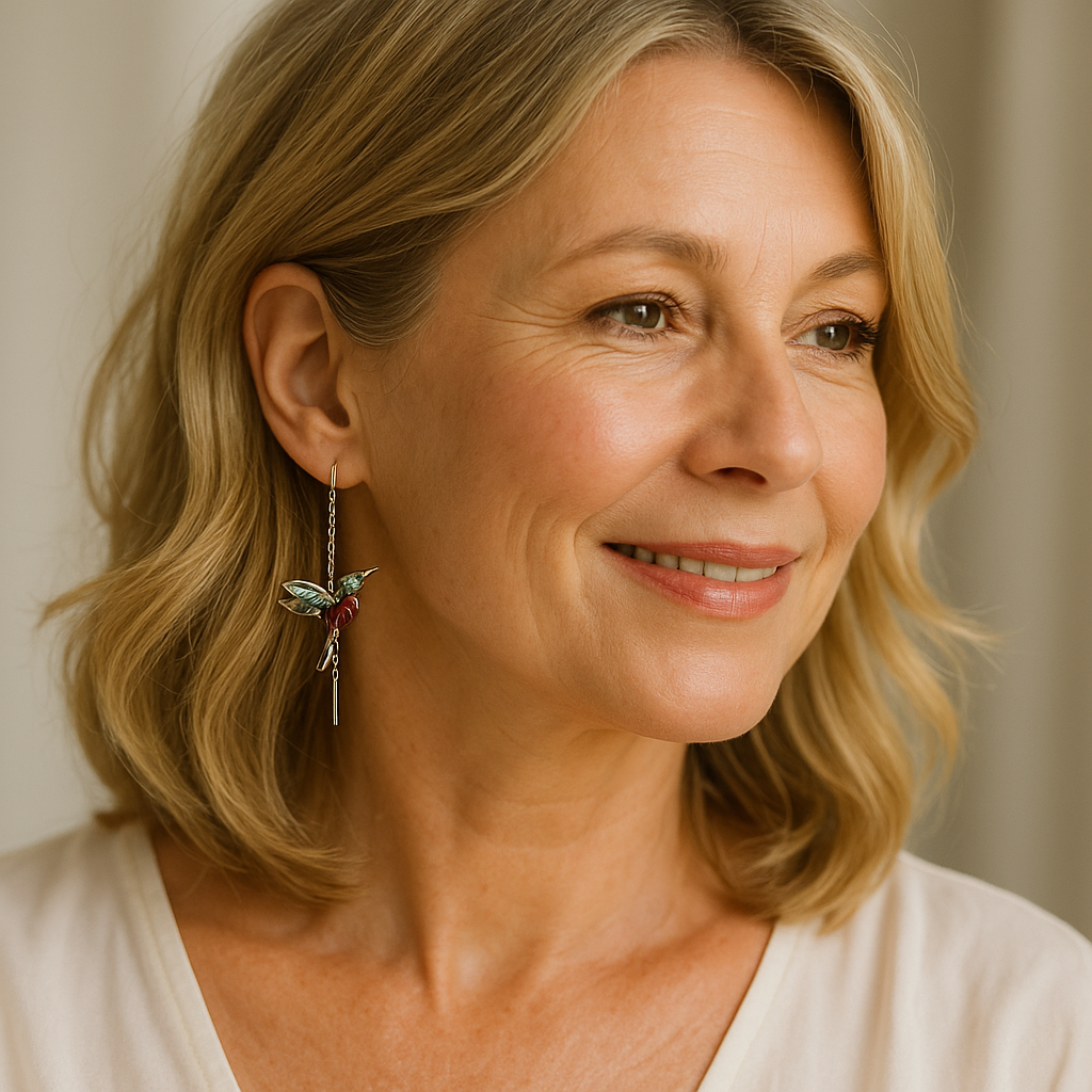 Hummingbird Earrings with Enamel & Zirconia