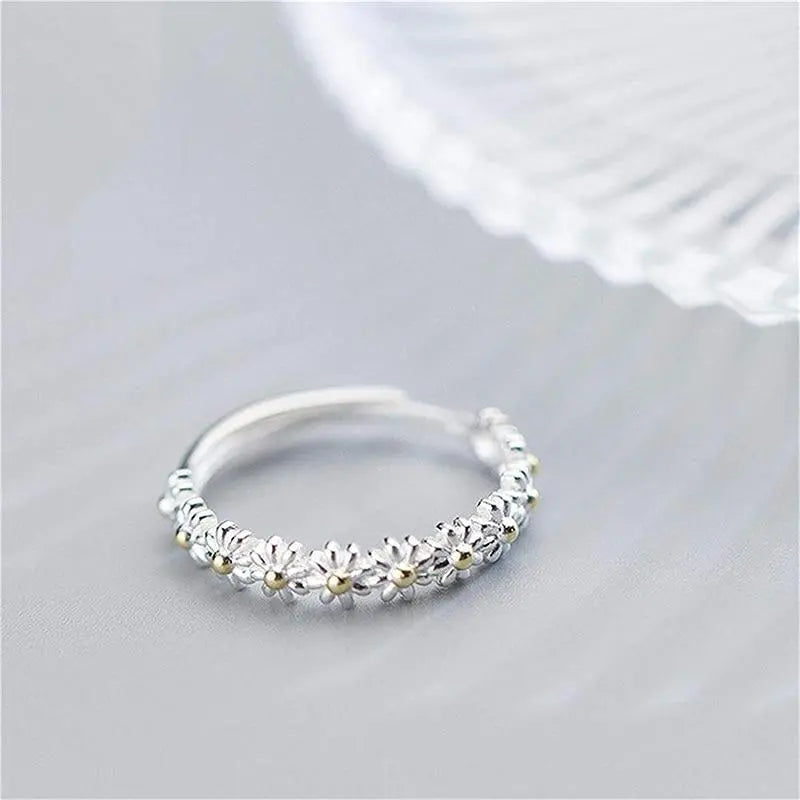 1+1 Offer: Adjustable Silver and Hand Painted Enamel Daisy Ring