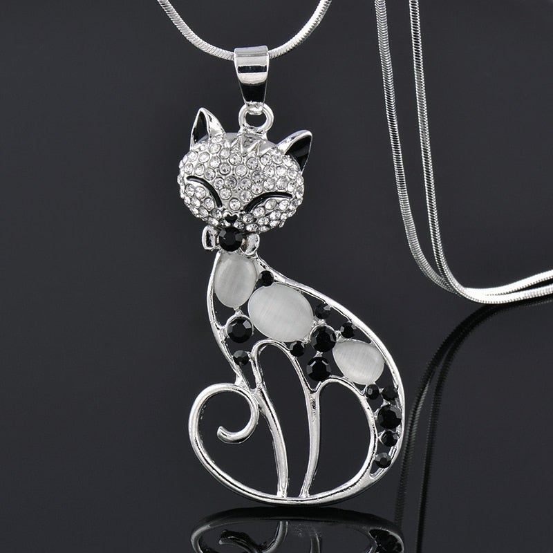 1+1 Offer: Love Cats Necklace made of Silver and set with Zirconia