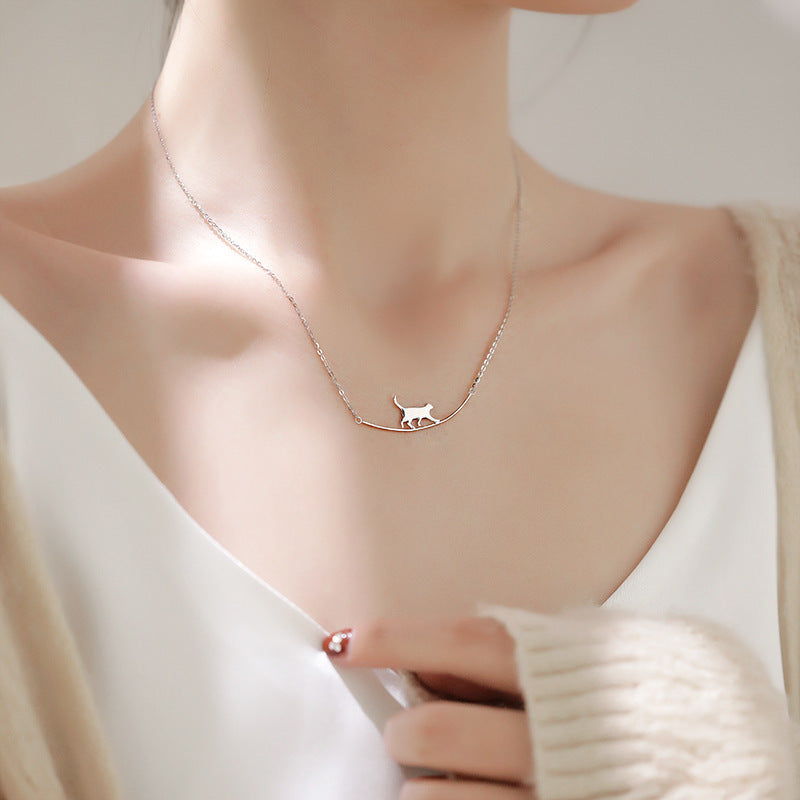 1+1 Offer: Climbing Cat Necklace in Silver