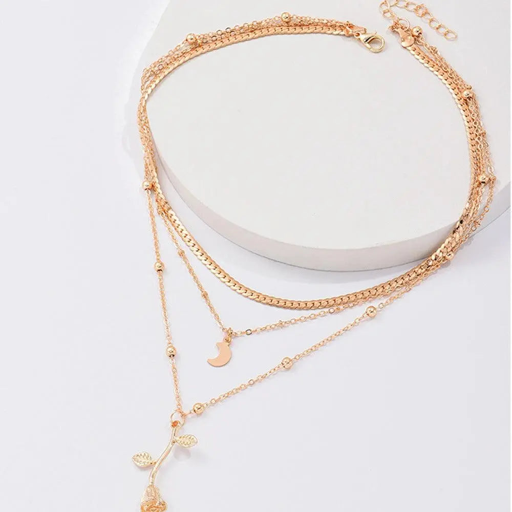 1+1 Offer: Golden Rose Pendant Necklace