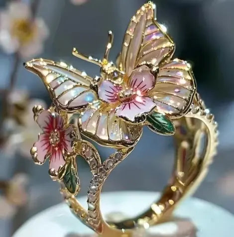 1+1 Offer: Fashion delicate gold color flower butterfly rings for women party accessories gifts custom jewelry