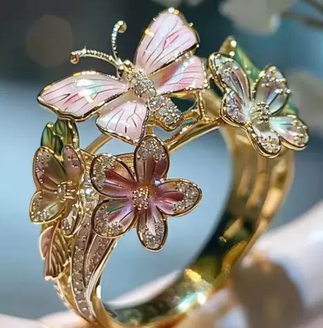 1+1 Offer: Fashion delicate gold color flower butterfly rings for women party accessories gifts custom jewelry