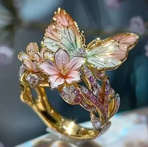 1+1 Offer: Fashion delicate gold color flower butterfly rings for women party accessories gifts custom jewelry