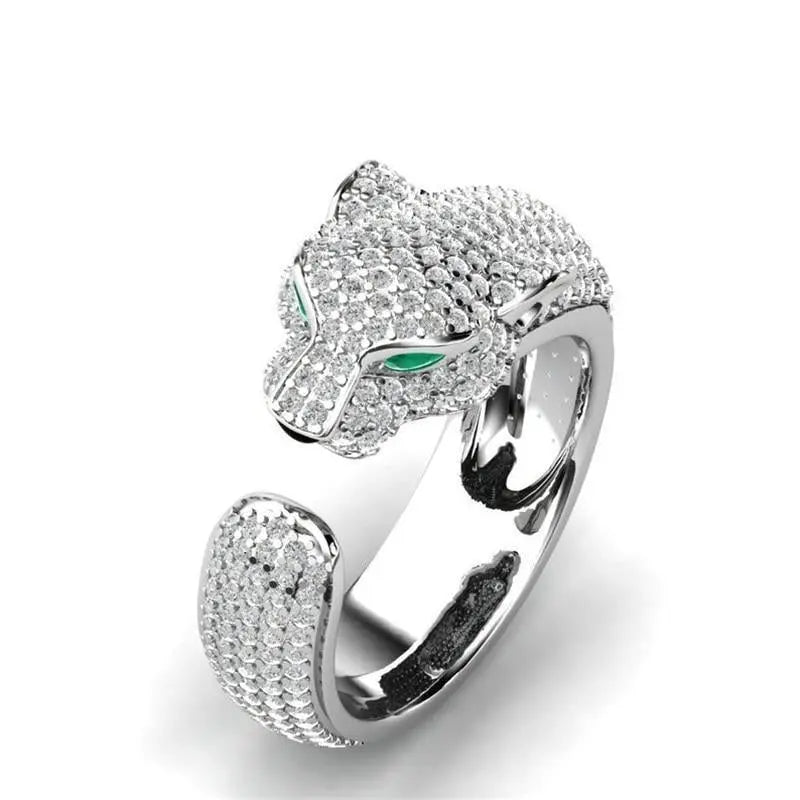 1+1 Offer: Adjustable Jaguar Ring and Rose Gold with Green Zirconia Eyes