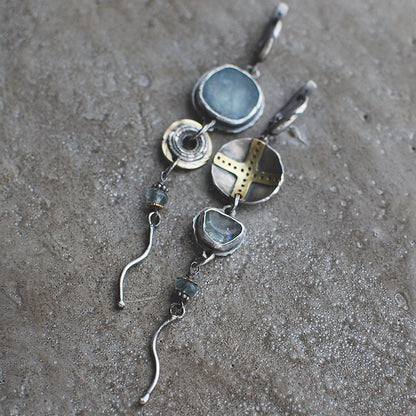 1+1 Offer: Antique" earrings with blue stones and a cross
