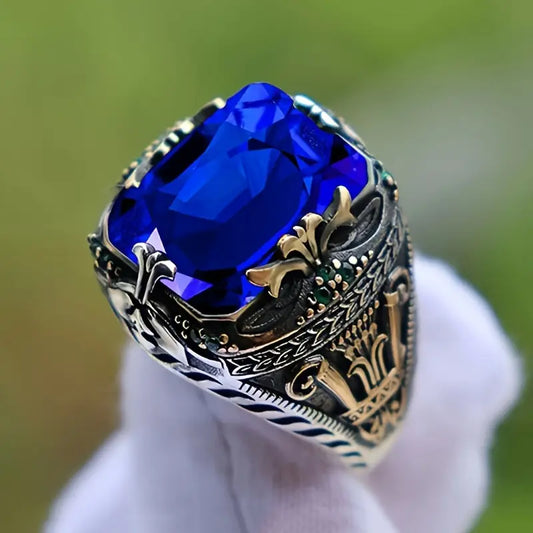 Silver sapphire vintage ring