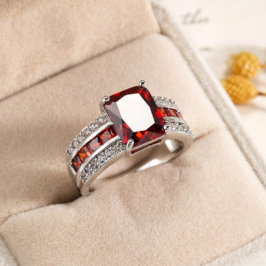 Silver ruby split-shank ring