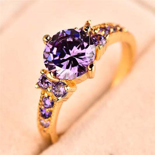 Gold amethyst cluster ring