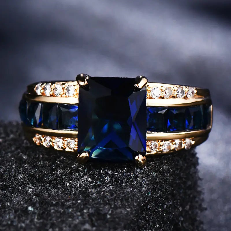 Gold sapphire square-cut ring