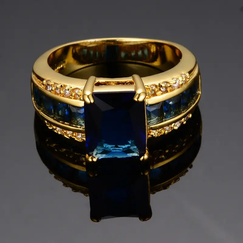 Gold sapphire square-cut ring