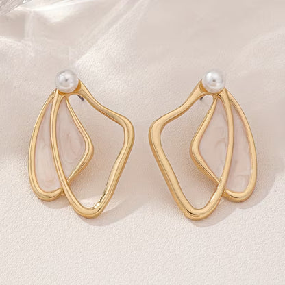 Leaf-Inspired Golden Hollow Stud Earrings