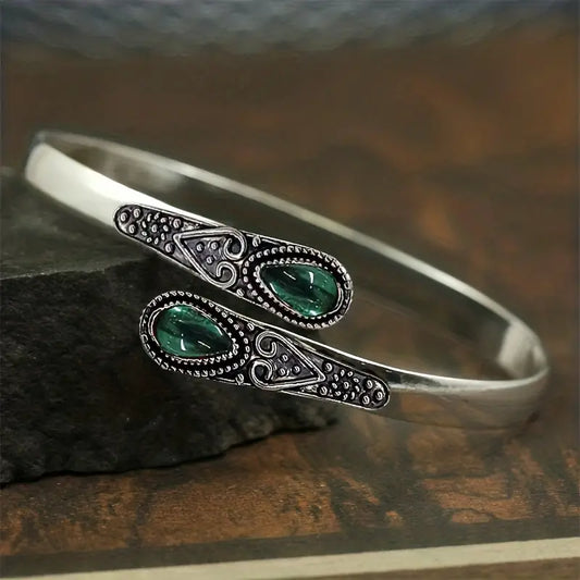Silver emerald vintage bangle