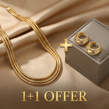 1+1 Offer: Minimalist Mandala Earrings in Gold + Vintage Layered Golden Necklace