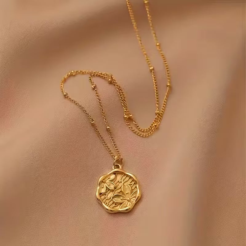Vintage Peony Charm Necklace