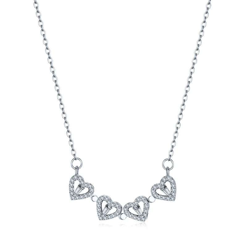 Silver Clover Hearts Necklace