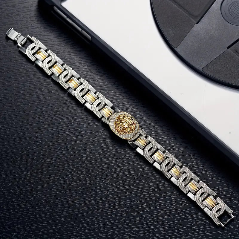 Golden Plated Lion Forested Sovereign King Bracelet