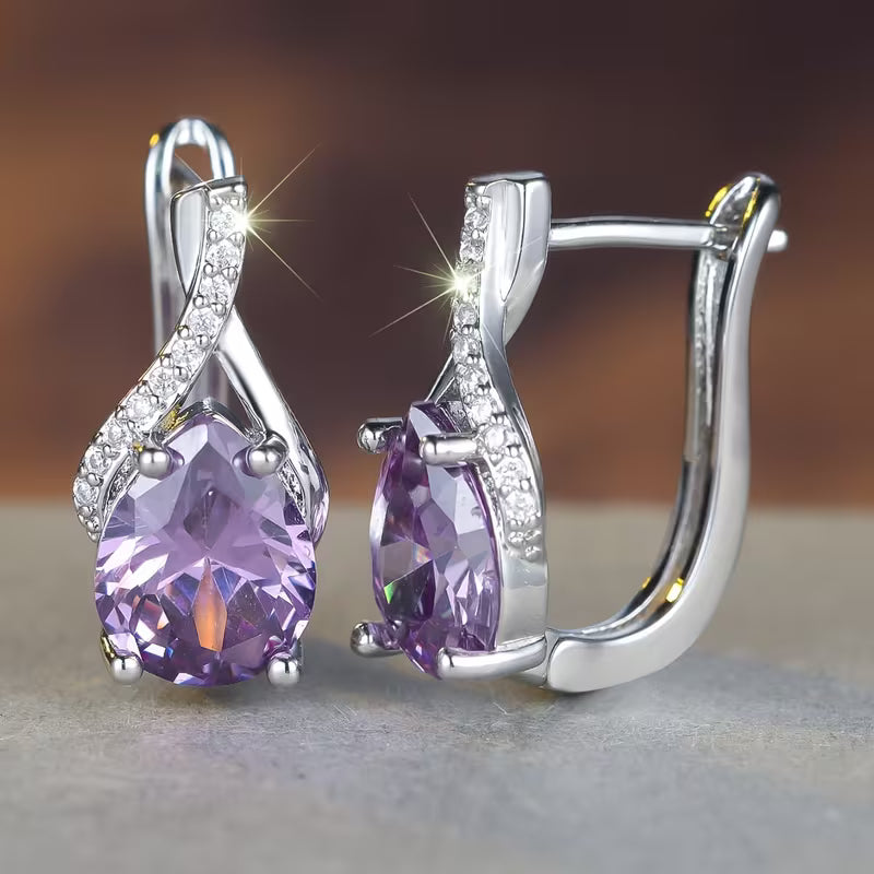 Silver amethyst drop earrings