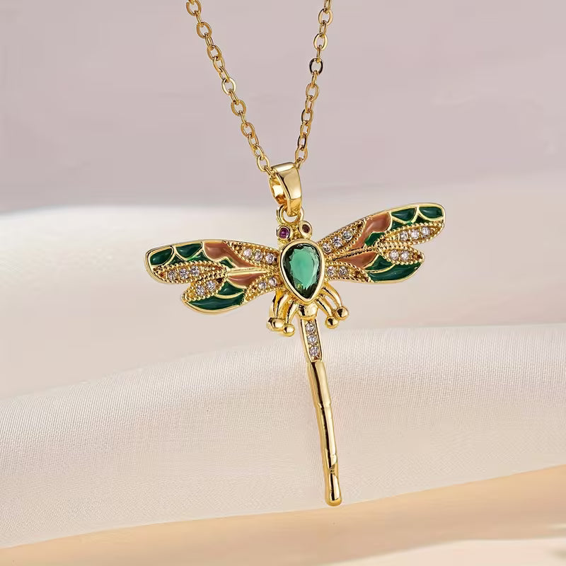 Emerald Dragonfly Elegance Necklace