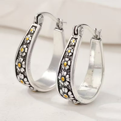 Vintage Meadow Daisy Elegance Hoop Earrings
