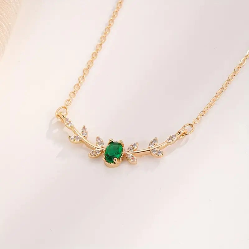 Gold emerald minimalist necklace
