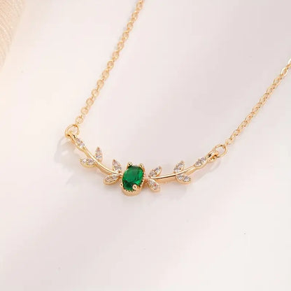 Gold emerald minimalist necklace