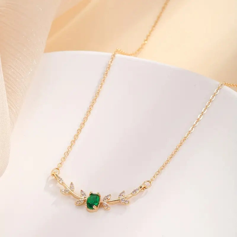 Gold emerald minimalist necklace