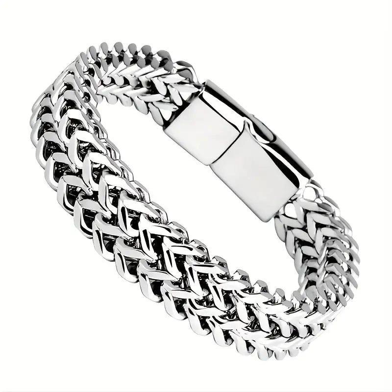 Men's Stainless Steel Braided Chain Magnetic Buckle Bracelet