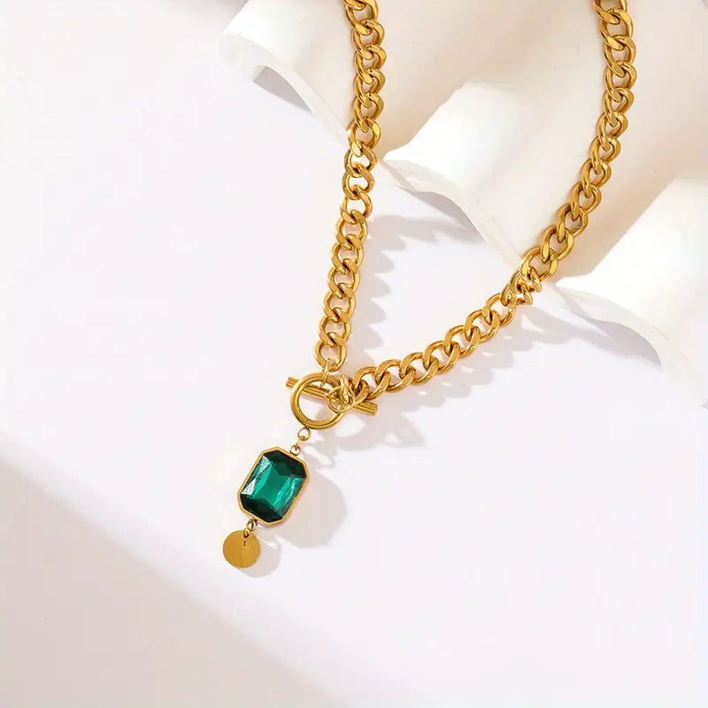 Gold emerald chain necklace