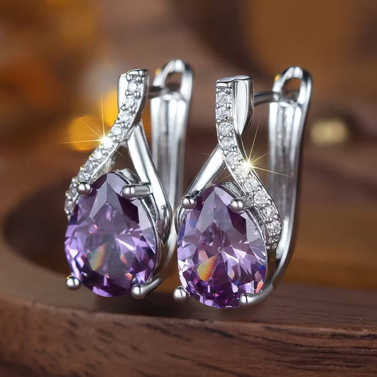 Silver amethyst drop earrings
