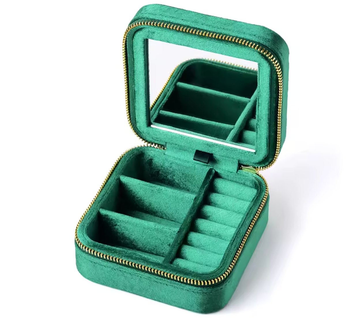 Compact Velvet Jewelry Box with built-in mirror