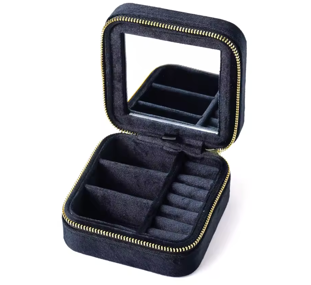 Compact Velvet Jewelry Box with built-in mirror