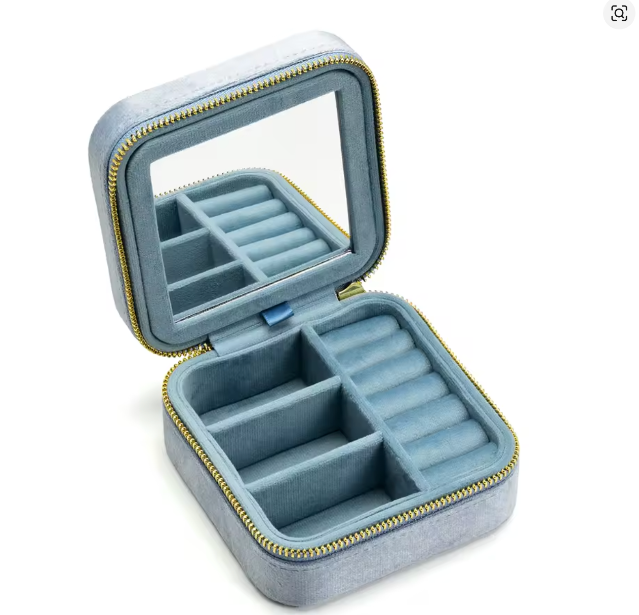 Compact Velvet Jewelry Box with built-in mirror