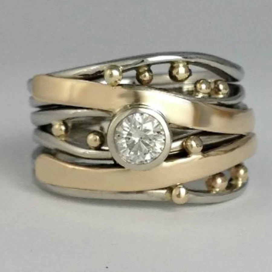 Vintage Gold Ring Encrusted With Zirconium