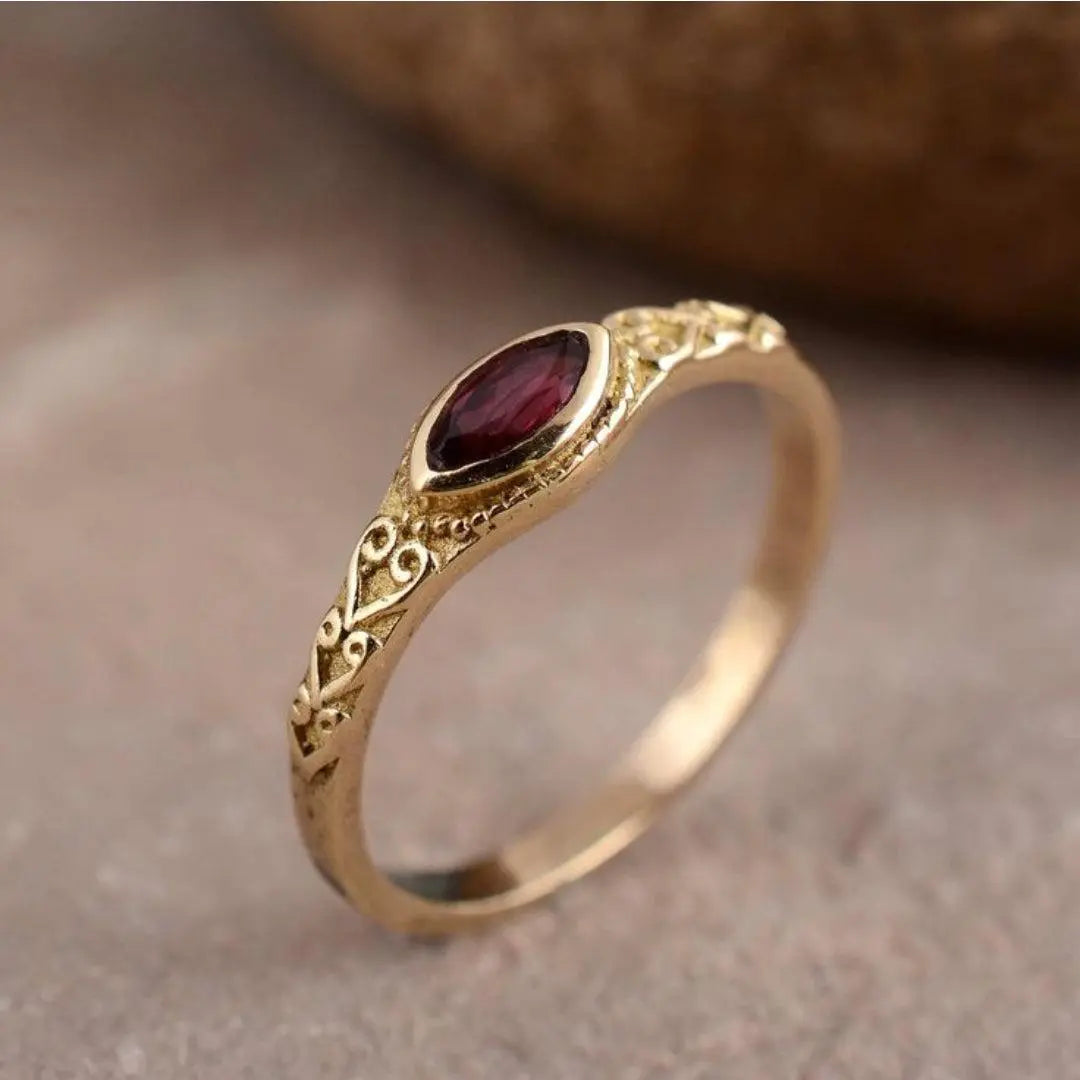 Elegant Red Crystal Gold Ring