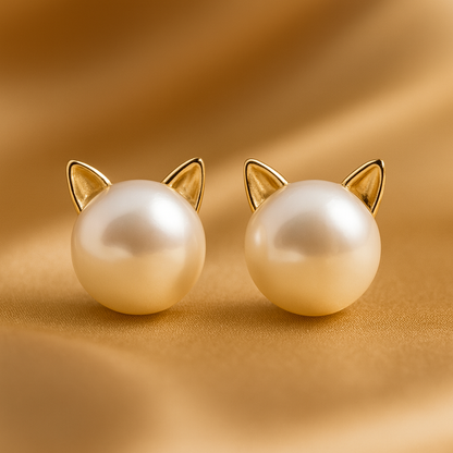 Elegant Silver Pearl Kitten Earrings