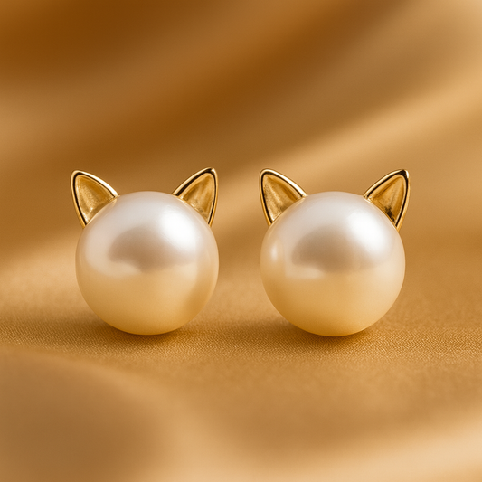 Elegant Silver Pearl Kitten Earrings