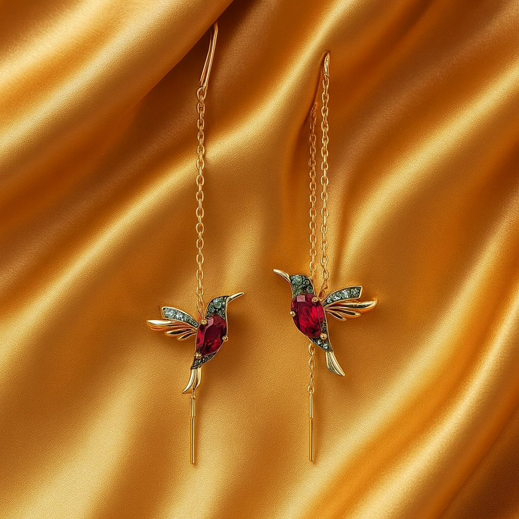 Hummingbird Earrings with Enamel & Zirconia