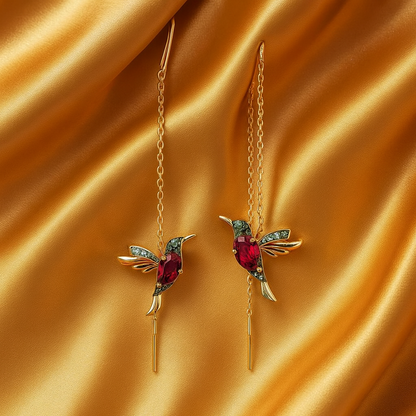 Hummingbird Earrings with Enamel & Zirconia
