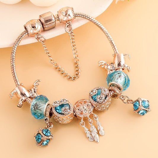 1+1 Offer: Bracelet in Rose Silver and Blue Zirconias