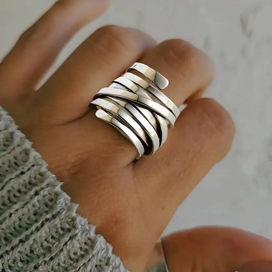 Silver multi band wrap ring
