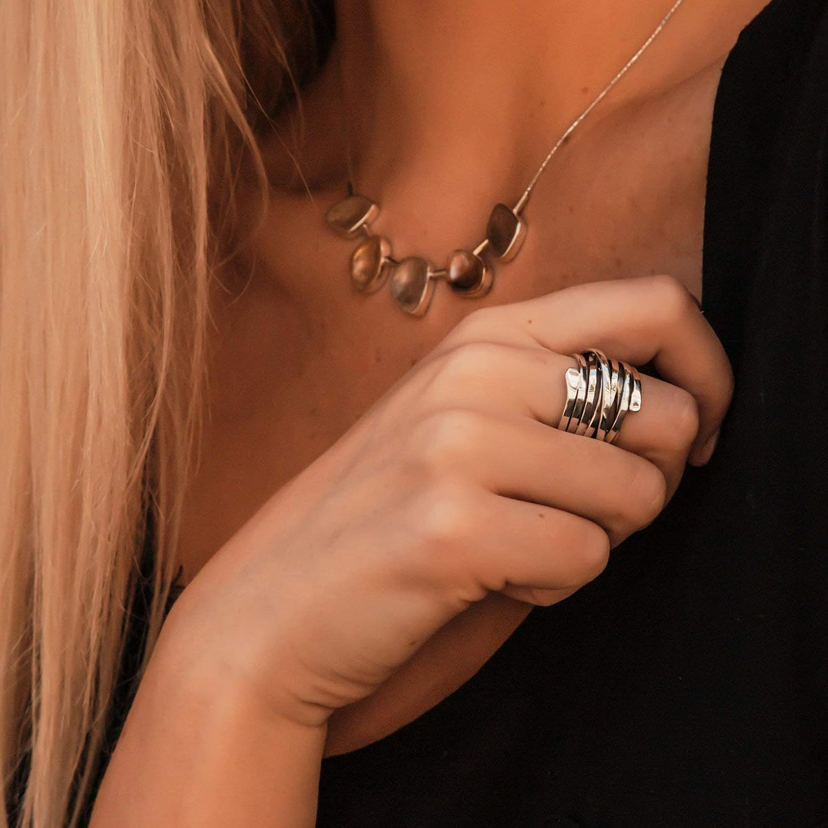 Silver multi band wrap ring