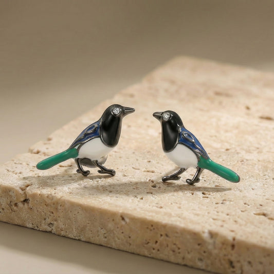 Majestic Songbird Enamel Stud Earrings