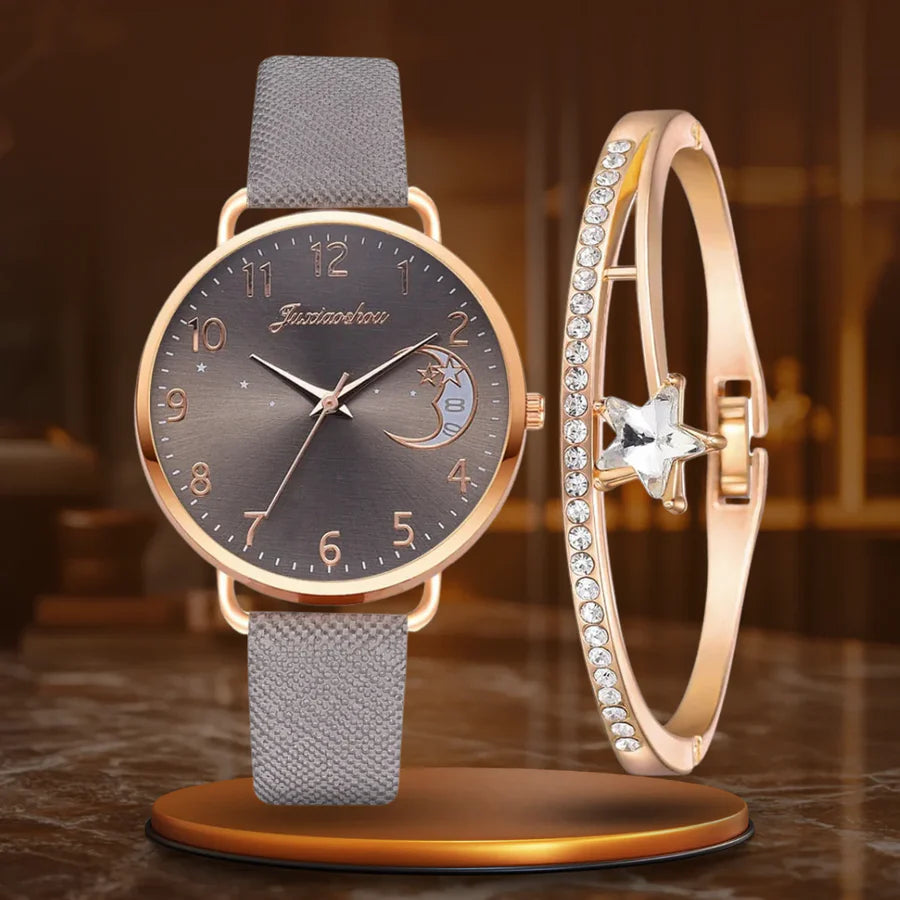 Chloe | Watch And Bracelet Set With Moon-Shaped Dial