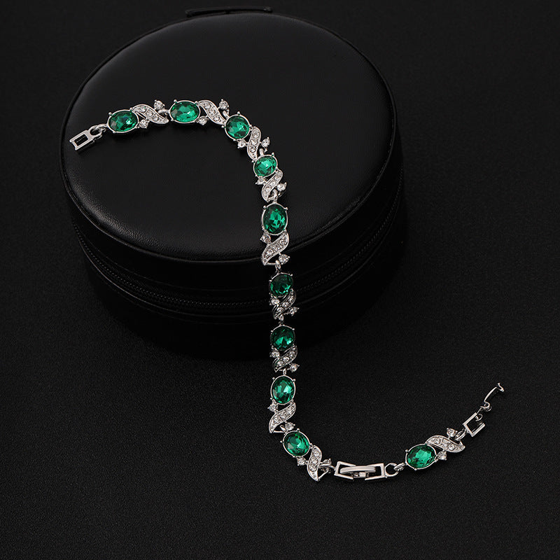 Silver emerald vintage link bracelet