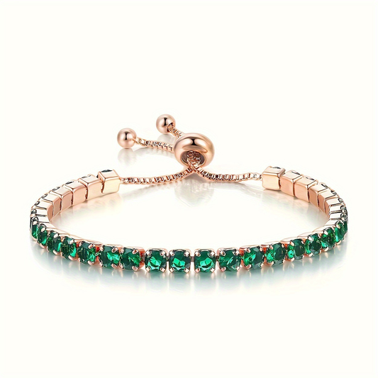 Gold emerald adjustable tennis bracelet