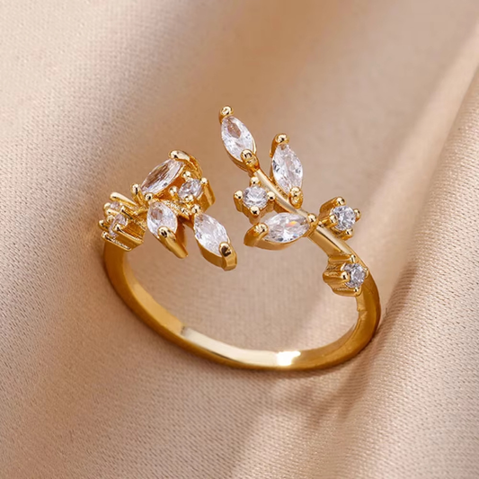 Gold open leaf ring